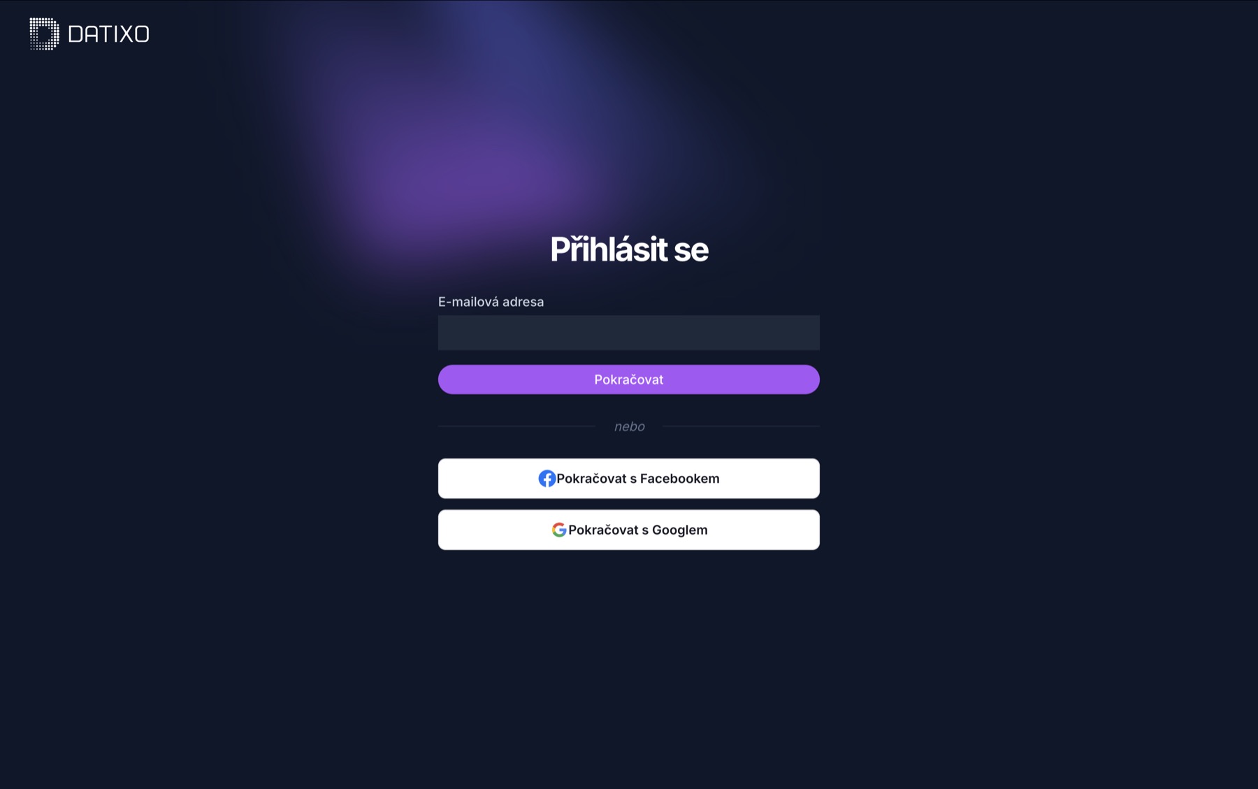 Zadání e-mailu při přihlášení do DATIXO